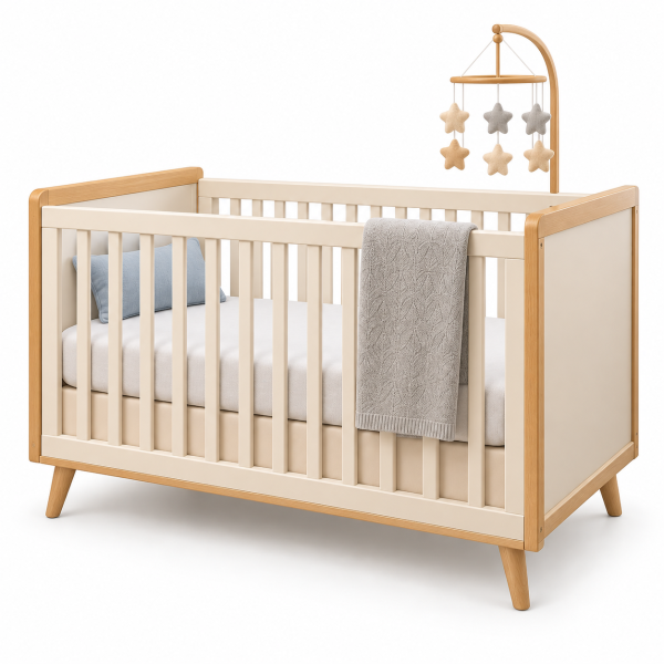 Cuna Alana marfil con estructura y patas de madera natural